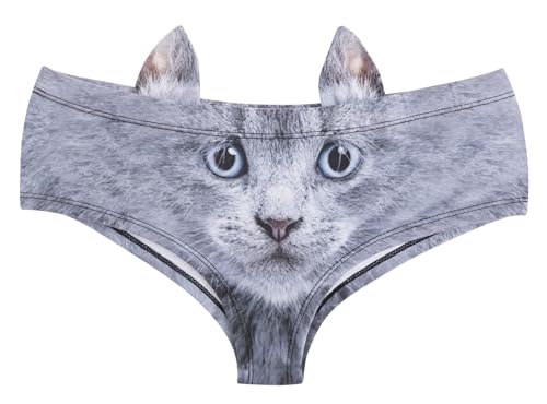 Image of JINKAIJIA Women's Flirty Sexy Funny Naughty 3D Printed Animal Tail Underwears Briefs Gifts With Cute Ears