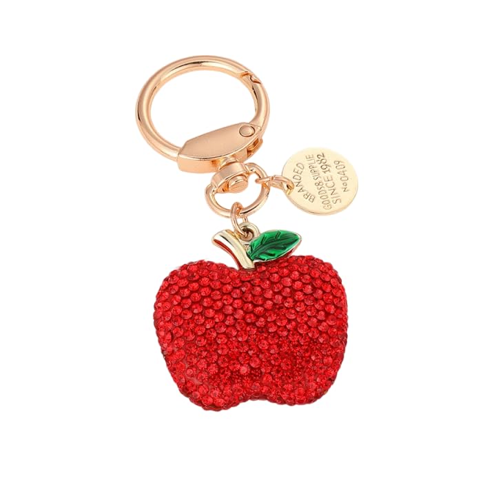 Apple Rhinestone Keychain Bling Sparkly Crystal Key Ring Key Holder Bag Charm for Women Birthday Holiday Gift (Red)
