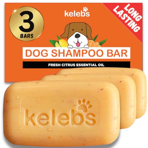 KELEBS Champu Perro Sólido | Elimina Olores | Desodorante Natural | Jabón Bio Refrescante Antiolor | Perros Malolientes | Alergias | Aceites Esenciales de Cítricos y Avena Biodegradable 3 Piezas