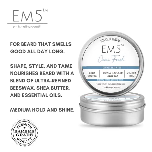 Image of Em5 All Hair Type Ocean Fresh Organic Beard Balm | Shape Style And Tame | Medium Hold And Shine | Long Lasting Fragrance | Mustache And Beard Wax | Gift For Him /Men - 30 Gram