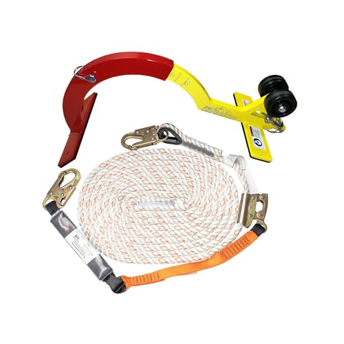 Ridge Pro Roof Anchor System with 50ft Vertical Lifeline Bundle Red and Yellow Aluminum for 6/12-12/12 Pitch Roofs OSHA Compliant