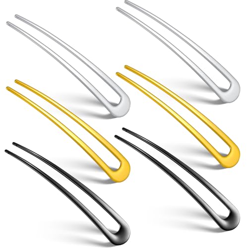 WILLBOND 6 Pcs French Hair Pins for Women, Gold, Silver, Black