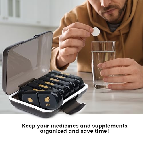 Image of Premium Weekly pill organizer 2 times a day, Medicine organizer box| Medicine box for Home, portable travel pill box weekly with large compartments moisture-proof pill case for vitamin, Medicine, pills, supplements (Black-2 Compartment)