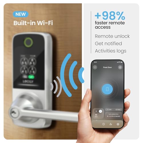 Image of Lockly Secure Pro Smart Lock with Handle - Biometric Fingerprint & Patented Anti-Peep PIN Genie Keypad, Built-in Wi-Fi Keyless Entry Door Lock, App Remote Control, Works with Alexa & Google Assistant