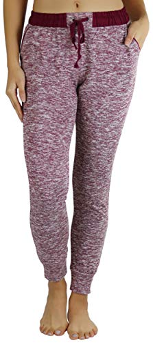 ToBeInStyle Women's Heathered French Terry Jogger Pants - Burgundy - Large