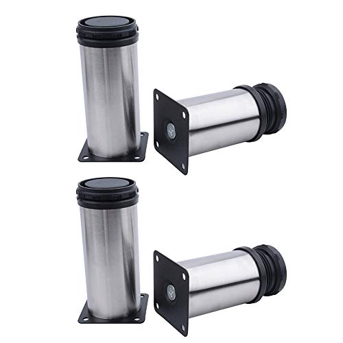 Lezed 4 pack Patas para Muebles Inoxidable Patas Regulables patas de acero inoxidable para cocina gabinete gabinete encimera barra mesa escritorio sofá Ronda 50 x 50 mm