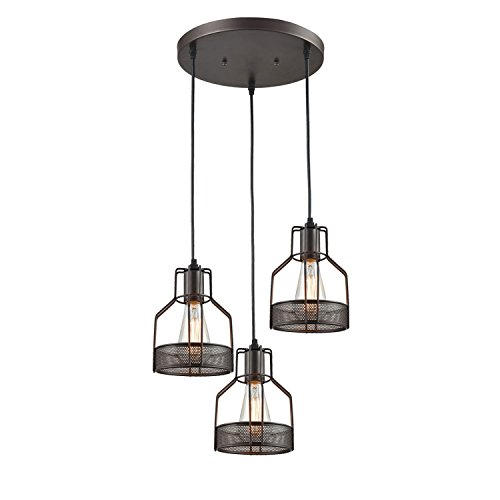 Black Friday - 80% OFF Truelite Industrial 3 Light Dining Room Pendant Rustic Oil Rubbed Bronze Wire Cage Hanging Light Fixture