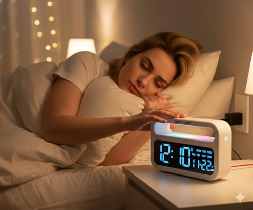 Image of AERYS 7-Inch Digital Alarm Clock, Table Clock,Night Light Dimmer,Snooze, USB Ports, Super Loud Alarm for Heavy Sleepers for Home, Office, Student, Bedroom, Living Room(Handle Alarm Clock)
