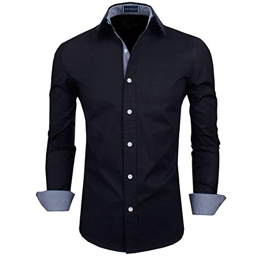 Image of Zombom Men's Solid Cotton Blend Regular Fit Full Sleeve Collared Neck Casual Shirt for Men