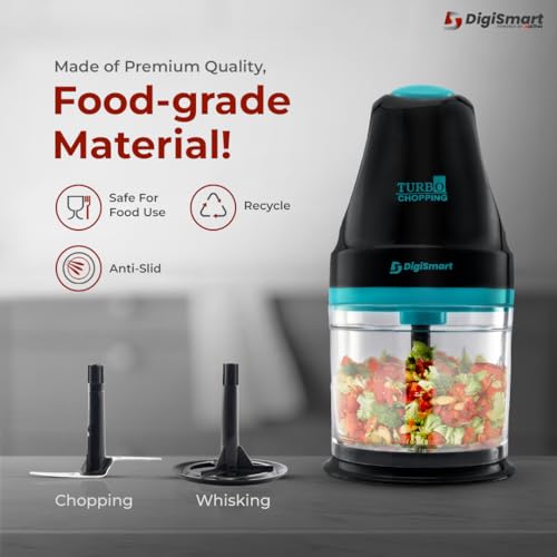 DigiSmart 400 Watts Chopper for Chop, Mincing, Puree, Whisk, Grind, 100% Copper Motor Electric Chopper, One Touch Operation, Stainless Steel Blade, Anti Skid, 1 Year Warranty (Blue & Black)