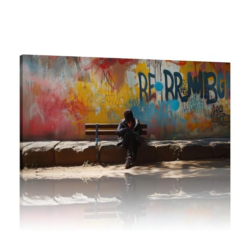 Toile Banksy graffiti pour salon moderne afin de creer une ambiance loft urbain unique