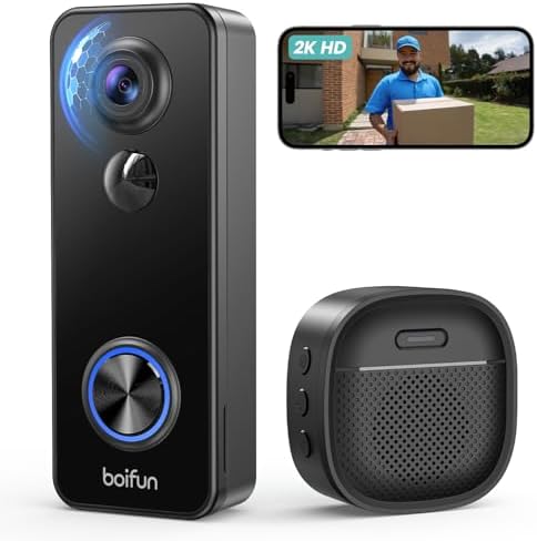 BOIFUN 2K Video Doorbell Camera Wireless No Monthly Fee, Wide Ang...