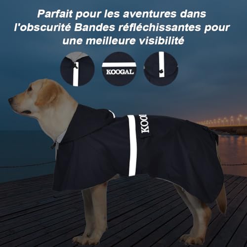 KOOGAL Große Hunde Regenjacken Mit Kapuze,Hunde Regenmantel,Mit Reflektierenden Sicherheitsstreifen, Wasserdichter Hundemackintosh, Geeignet Für Mittlere Und Große (Marineblau, 4XL)