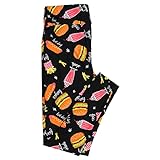 Lularoe One Size OS Diner Food French Fries Milkshakes Burgers Black with Yellow Pink and White Buttery Soft Leggings - OS fits Adults 2-10 249240