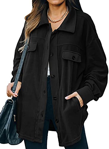 Astylish Womens Jackets Long Sleeve Shirt Jacket Solid Color Button Down Tops With Pockets Black Medium #TOP18