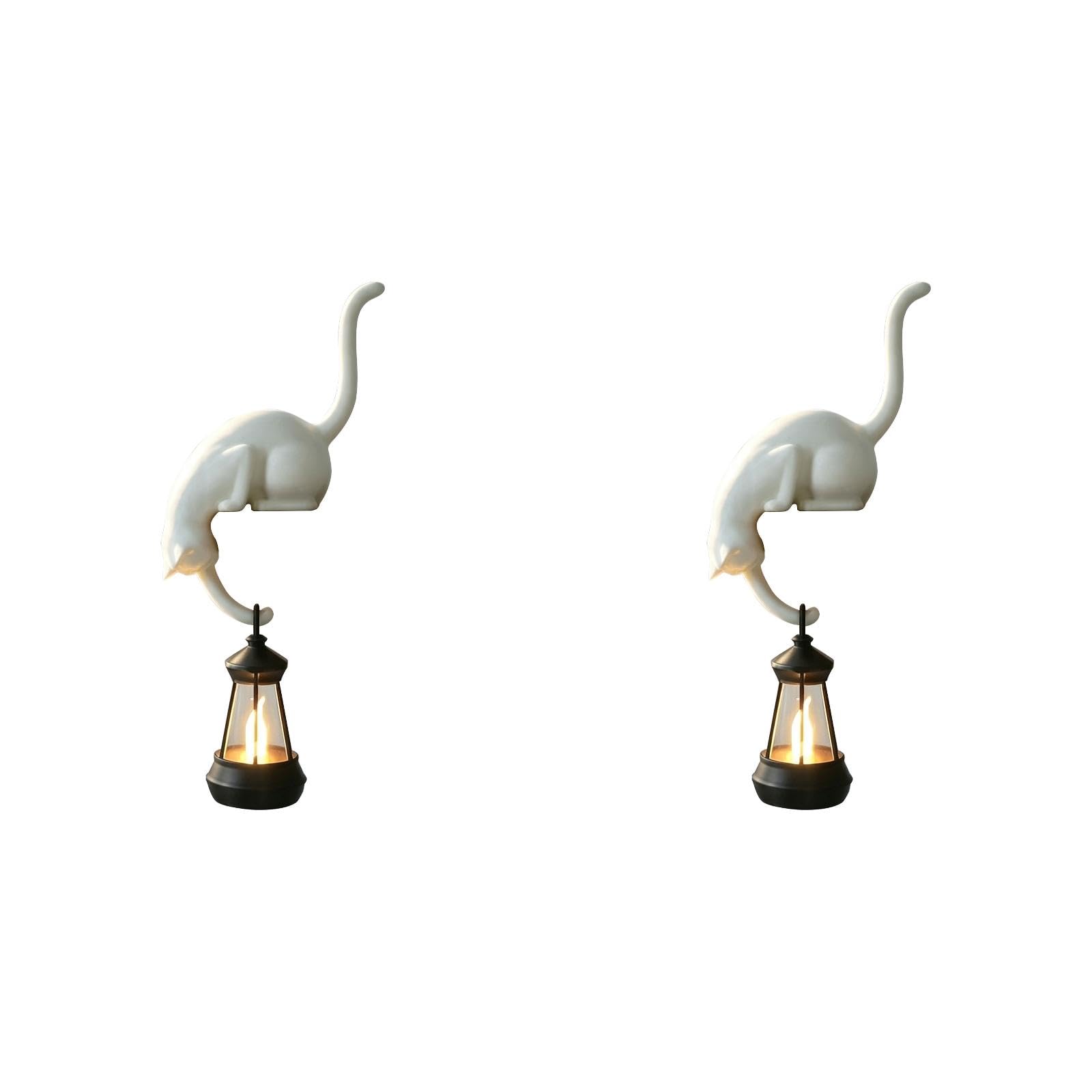 Resin Cat Bookshelf Lantern LED Night Light Warm White Hanging Lamp (H)