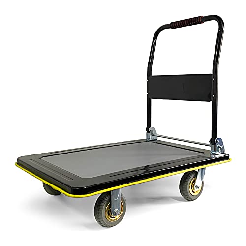 フラットベッドハンドカートスチールトロリーカート 折りたたみ式ハンドルとスイベルホイール付き大型プラットフォームトラック ホームオフィス輸送用 880ポンド 耐荷重 ヘビーデューティーフラットベッドカート(カラー:レッド、サイズ:6inchwh