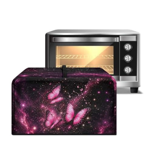 Image of Countertop Microwave Cover Stain-Resistant Convection Oven Cover Dust-Proof Toaster Oven Protector for Home Decor, S, 18.25 x 14.5 x 11 Inches, Butterfly Galaxy Pink