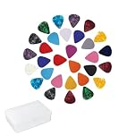 VIRAHYEM 30 Pieces Guitar Picks, 3 Different Thickness Non-slip Plectrums for Electric Acoustic Brass Guitar, Mixed Colorful (0.5mm 0.75mm 1.0mm)