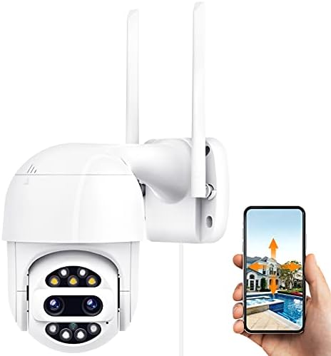 CCTV Camera Outdoor with Color Night Vision, Dual 1080P PTZ Wifi Security Camera Outdoor, Wireless Home Security Surveillance IP Camera with 355°Pan 90°Tilt Auto Tracking Motion Detection 2-way Audio