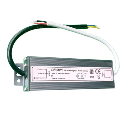 Image of IP67 Waterproof Power Supply 12V 5A 60W LED Driver Transformer Adapter 100V-265V AC to 12V 5Amp Output Without Plug for LED Light, Camera, Computer Project, Outdoor Light
