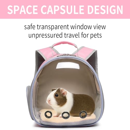 Bunny Carrier, Guinea Pig Carrier,Small Animal Carrier Backpack for Rabbit,Bearded Dragon, Lizard,Hamster,Kitten. Breathable Pet Travel Cage Bag (Pink) by Hcupet - Image 2