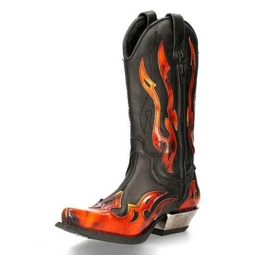 DHAEY Men Western Boots Fashionable Pointed Toe Chunky Heel Knight Boots Retro Classic Durable Slip Resistant Unisex Leather Riding Boots (Color : Orange, Size : 7 Women/5.5 Men)2