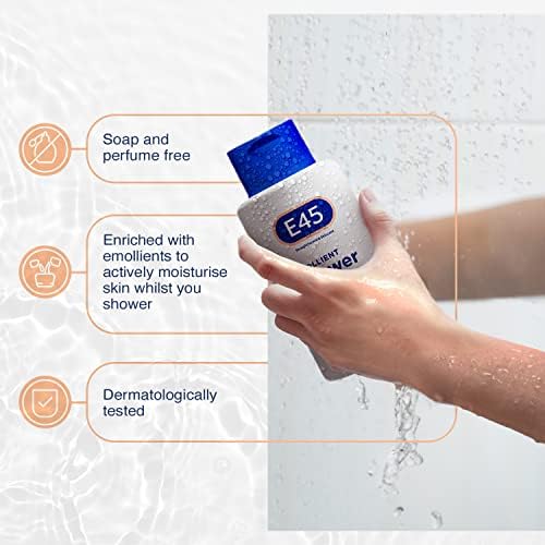 E45 Shower Cream 200 ml  Gentle and Effective Cleansing for Very Dry, Sensitive and Itchy Skin - E45 Cream Body Wash to Actively Moisturise for Soft Skin  Maintain Skin pH - Dermatologically Tested