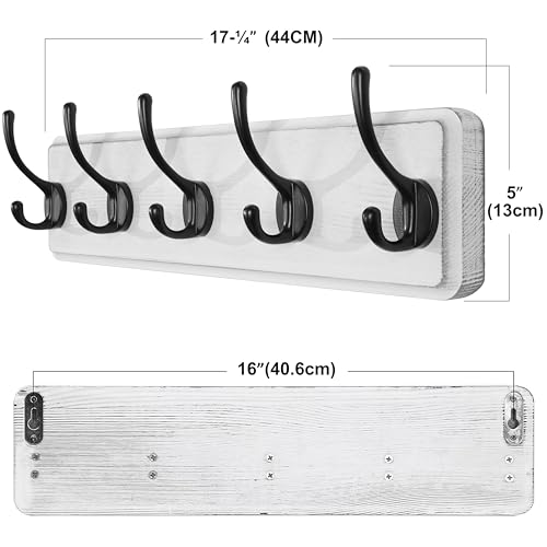 SKOLOO Rustic Wall Mounted Coat Rack, 16 inches Hole to Hole, Case of 2, Pine Solid Wood Coat Hook Hanger - 5 Hooks for Hanging Clothes Robes Towels Coats by SKOLOO - Image 6
