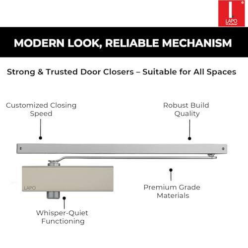 Image of LAPO Hydraulic Door Closer for Wooden Doors | Aluminium Build Door Closer | Double Speed Control | Pelmet Arm Design | Supports Up to 100 Kg Doors| ISO 9001 Certified | Matt Finish