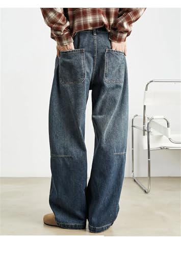 Men’S Retro Wide Leg Jeans Loose Fit Straight Cut Trousers Casual Denim Pants with A Distressed Wash4