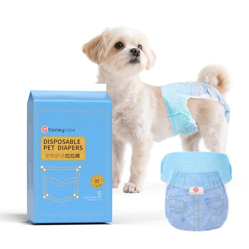 HONEYCARE 犬おむつ 男の子&女の子のための紙おむつ パンツタイプ 犬用 紙おむつ ペット用 介護 おでかけ 旅行 小〜中型犬用 10枚入 (S)