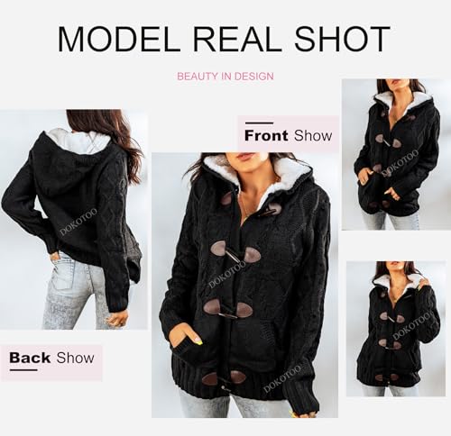 Image of Dokotoo Women's Sweaters Winter Hooded Cardigans Button Up Cable Knit Coats Jackets Outerwear with Pockets