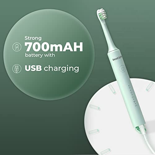 Image of beatXP Vibe Electric Toothbrush for Adults with 4X Plaque Removal|Rechargeable Electric Toothbrush with 2 Brush Heads & 5 Cleaning Modes|40000 strokes /min with Long Battery Life Green