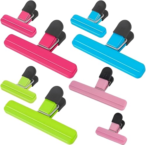 SHSHbuy Pince Sachet Alimentaire,8 Pièces 2 Tailles de Clips de Couleur pour Sacs,Plastique Pince Alimentaire Fermeture pour Emballage Cuisine Snack Collations,Chips Pain,Stockage Café