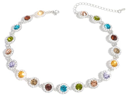Suyi Crystal Colorful Choker Necklace Sparkly Rhinestone Necklace for Women