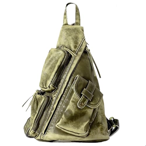 Image of Sling Bag for Women Men, Vintage Crossbody Backpack, Multi-Purpose Shoulder Casual Daypack, Chest Bag Fanny Packs (Retro Green)