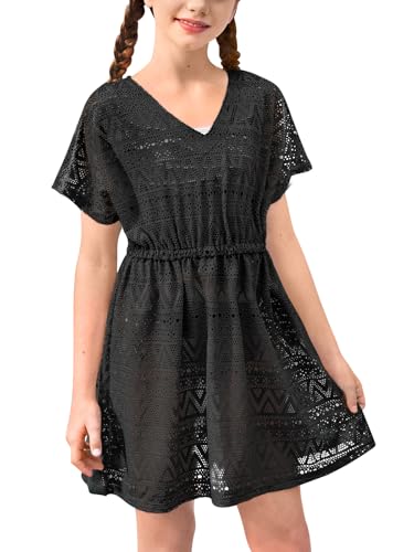 Image of BesserBay Girls Summer Crochet Bat Sleeve Swim Cover Up Kids Fashion Hollow Out Beach Dress 5-14 Years