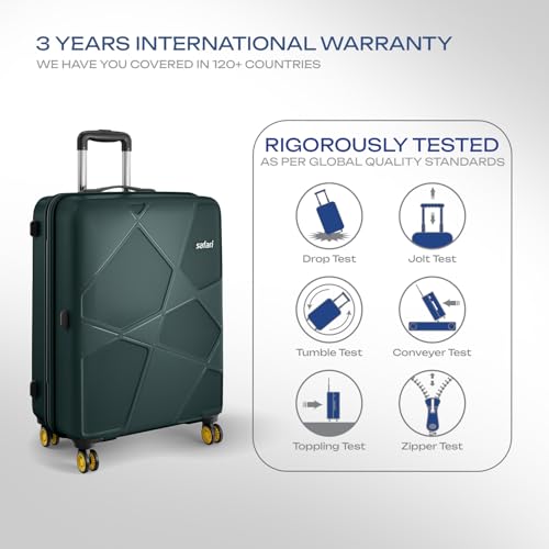 Image of Safari Pentagon Pro Check-in Trolley Bag, Hard Case Polypropylene, 360º Wheeling Luggage with 8 Wheels Spinner for Men & Women, Travel Bag, Suitcase for Travel, Dusk Green, Large Size, 75 Cm