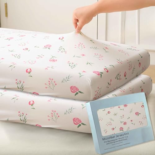 Image of SDY Jersey Crib Sheets for Baby Boys and Girls,52 inchx28 inchx8, 2 Pack,Neutral Flower Standard Oval /Retangle Fitted Crib Sheets for Toddler,Super Soft Breathable