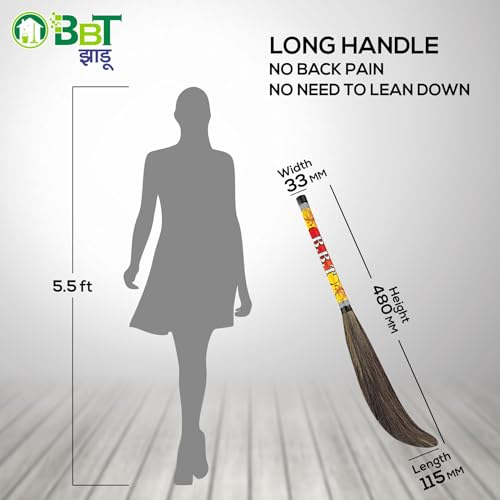 Image of BBT Phool Jhadu | Natural Grass Broom Stick for Home Cleaning | Eco-Friendly Long Handle Jhadu | Anti Dust, Lightweight & Durable Pack of- (2, Gold)