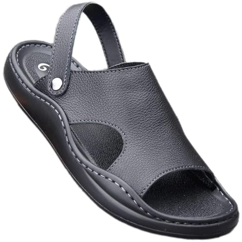 Men's Sandals Fashion Leather Men Beach Shoes Outdoor Casual Lightweight Sandal Slippers(D,44 Code)