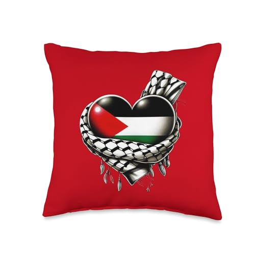 Heart Flag Palestinian Keffiyeh Throw Pillow (16x16)
