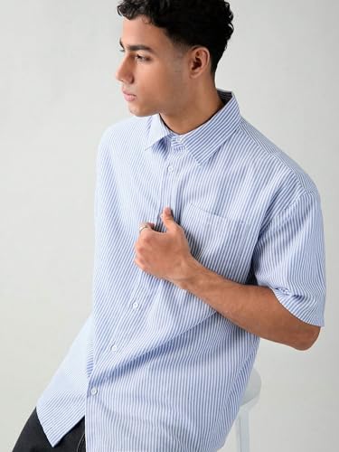 Image of Lymio Men Shirt || Striped Shirt for Man || Half Sleeve || 100% Cotton (Packs Also Available) (Oxford-Lining)