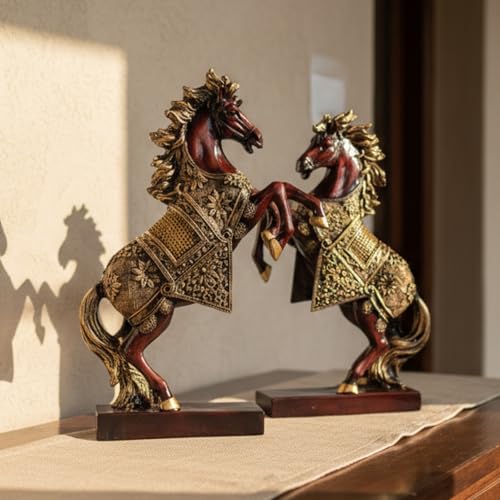 Image of eCraftIndia Set of 2 Resin Running Horse Showpiece for Home Decor Office | Gift for Housewarming Birthday