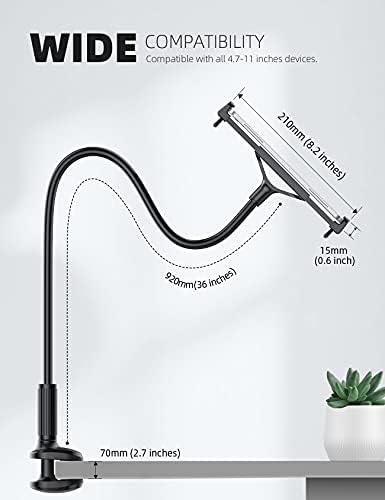 Amazon Brand - Eono Gooseneck Tablet Holder Flexible, Tablet Stand 360 Adjustable Lazy Arm Mount Clamp Clip Bed for New iPad Pro 9.7, 10.5, iPad Air mini 2/3/4, Tab, Switch, 4.7"-11" Devices - Black