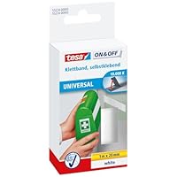 tesa On & Off Klettband zum Aufkleben - Selbstklebendes Klettklebeband zur Befestigung leichter Gegenstände - Weiß, 2 cm x 100 cm