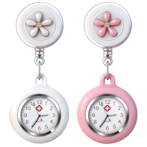Sudnsadaks 2 Pcs Montre Infirmiere pour Blouse, Aide Soignante Accessoire en Silicone, Rétractable Trotteuse Infirmiere, Montre Trotteuse Infirmière, Montres de Poche et Goussets pour Les Médecins