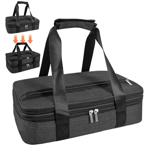 QEES Insulated Casserole Carriers for Hot or Cold Food,Double Decker Casserole Dish Bag Carrying Case,Expandable Food Carrier Warmer Container Bag For Travel Picnic Cookouts.Fits 9