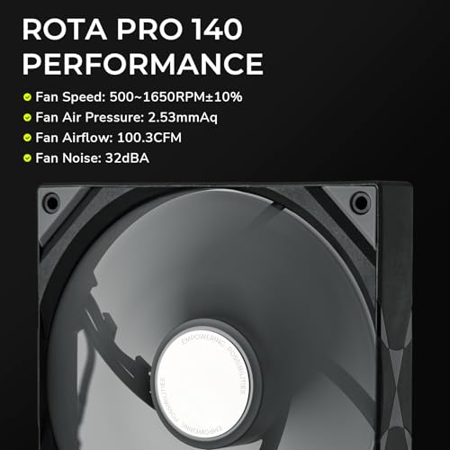 TRYX ROTA PRO 140 140mm Case Fan 4-Pin PWM LCP Material FDB Case Fan 1650RPM with 100.3CFM Airflow High-Performance Quiet PC Case Fan 3